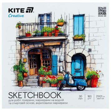 Скетчбук для робіт маркерами,21*21см, 30 арк., Kite Creative 24368 фото